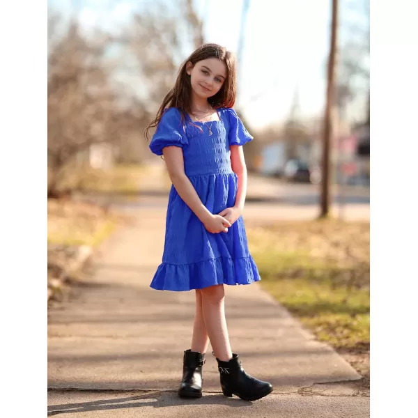 Arshiner Girls Backless Dress Short Sleeve Square Neck Ruffle Hem Elegant Dresses