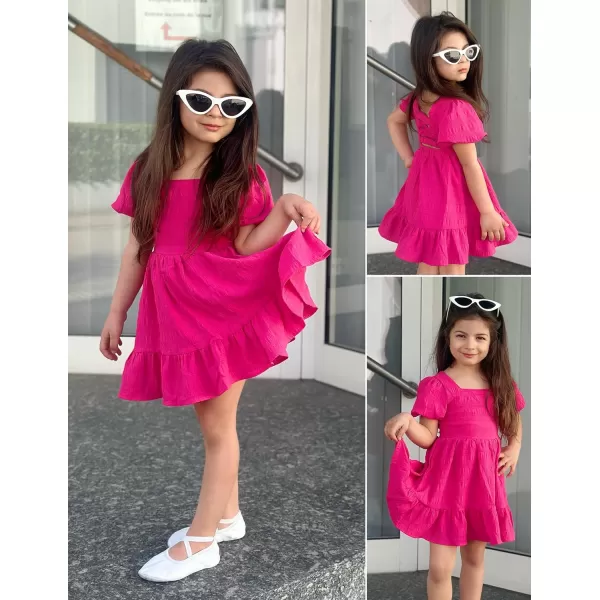 Arshiner Girls Backless Dress Short Sleeve Square Neck Ruffle Hem Elegant Dresses