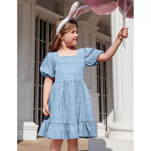 Arshiner Girls Backless Dress Short Sleeve Square Neck Ruffle Hem Elegant Dresses