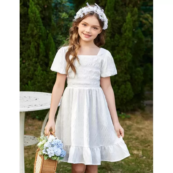 Arshiner Girls Backless Dress Short Sleeve Square Neck Ruffle Hem Elegant Dresses