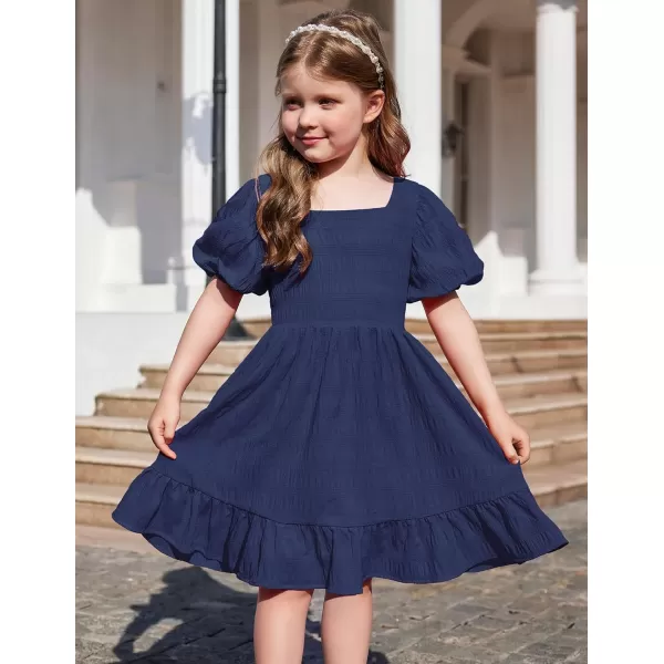 Arshiner Girls Backless Dress Short Sleeve Square Neck Ruffle Hem Elegant Dresses