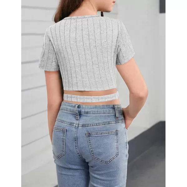 Arshiner Girls Crisscross Crop Tops Short Sleeve Summer Tween Crewneck Shirt Tee