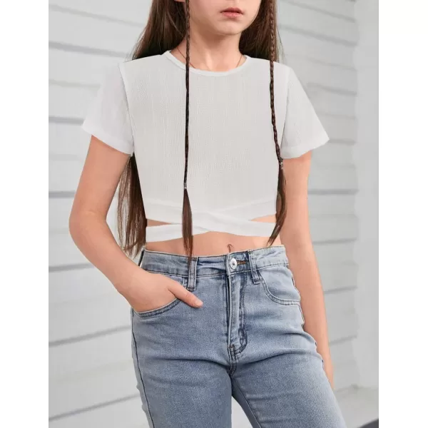 Arshiner Girls Crisscross Crop Tops Short Sleeve Summer Tween Crewneck Shirt Tee
