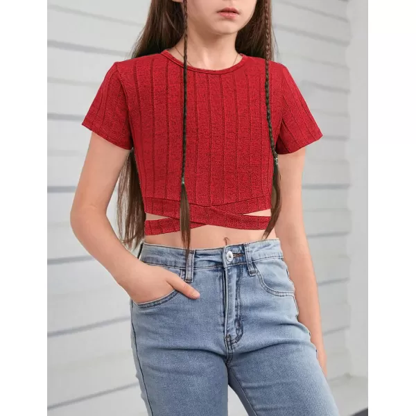 Arshiner Girls Crisscross Crop Tops Short Sleeve Summer Tween Crewneck Shirt Tee
