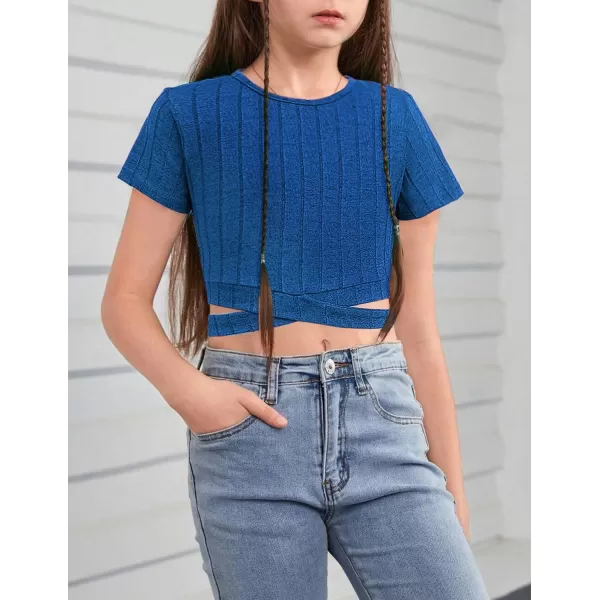 Arshiner Girls Crisscross Crop Tops Short Sleeve Summer Tween Crewneck Shirt Tee