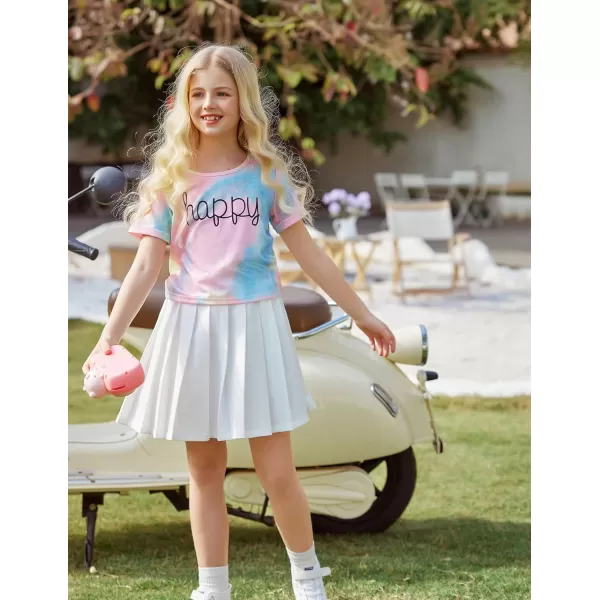 Arshiner Girls Crop Tops Short Sleeve Tie Dye Summer T Shirt Crewneck Rolled Cuffs Fashion Shirts Tee