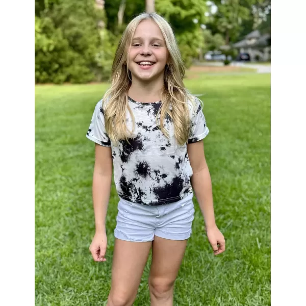 Arshiner Girls Crop Tops Short Sleeve Tie Dye Summer T Shirt Crewneck Rolled Cuffs Fashion Shirts Tee