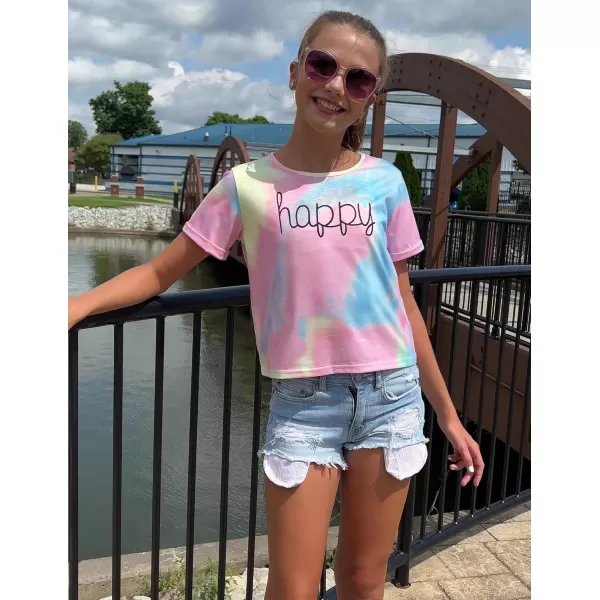 Arshiner Girls Crop Tops Short Sleeve Tie Dye Summer T Shirt Crewneck Rolled Cuffs Fashion Shirts Tee