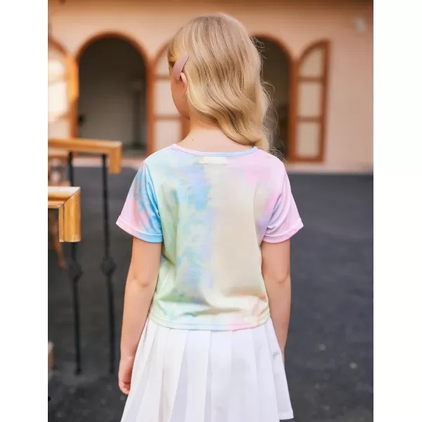 Arshiner Girls Crop Tops Short Sleeve Tie Dye Summer T Shirt Crewneck Rolled Cuffs Fashion Shirts Tee