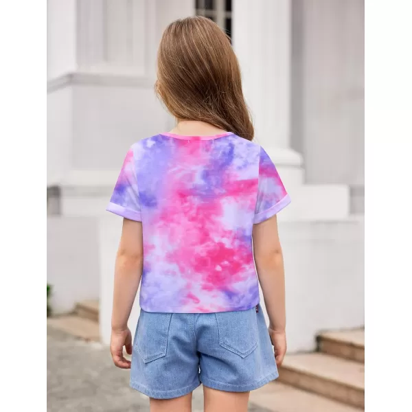 Arshiner Girls Crop Tops Short Sleeve Tie Dye Summer T Shirt Crewneck Rolled Cuffs Fashion Shirts Tee