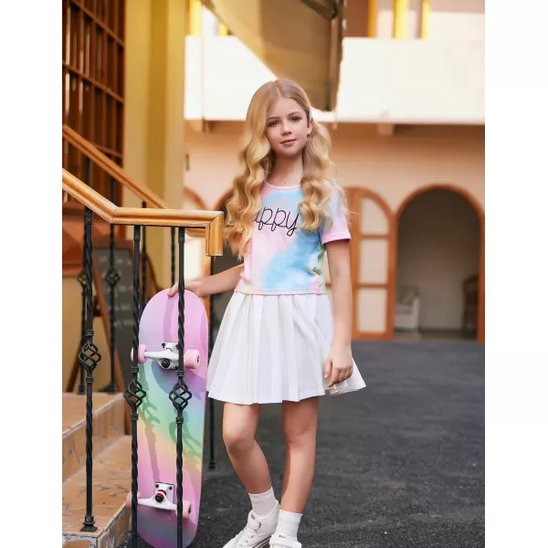 Arshiner Girls Crop Tops Short Sleeve Tie Dye Summer T Shirt Crewneck Rolled Cuffs Fashion Shirts Tee