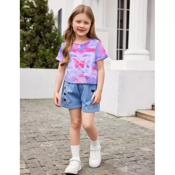 Arshiner Girls Crop Tops Short Sleeve Tie Dye Summer T Shirt Crewneck Rolled Cuffs Fashion Shirts Tee