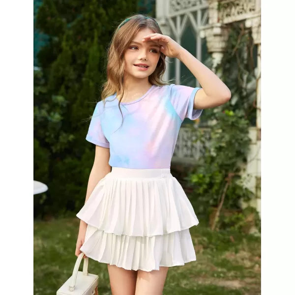 Arshiner Girls Crop Tops Short Sleeve Tie Dye Summer T Shirt Crewneck Rolled Cuffs Fashion Shirts Tee