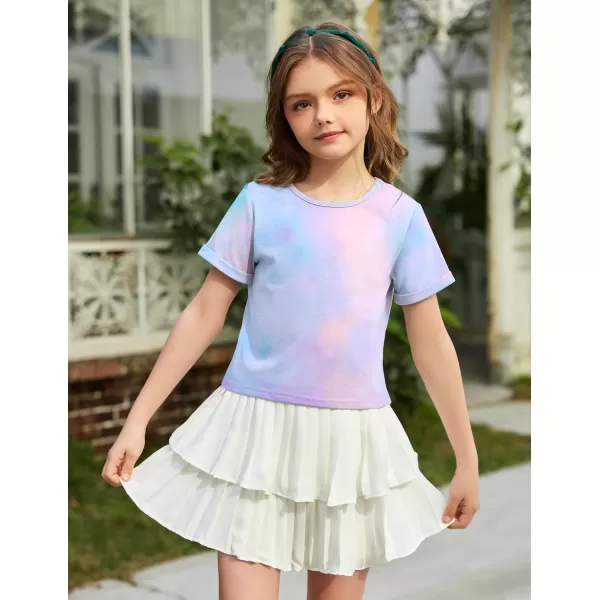 Arshiner Girls Crop Tops Short Sleeve Tie Dye Summer T Shirt Crewneck Rolled Cuffs Fashion Shirts Tee