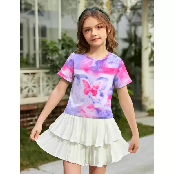 Arshiner Girls Crop Tops Short Sleeve Tie Dye Summer T Shirt Crewneck Rolled Cuffs Fashion Shirts Tee