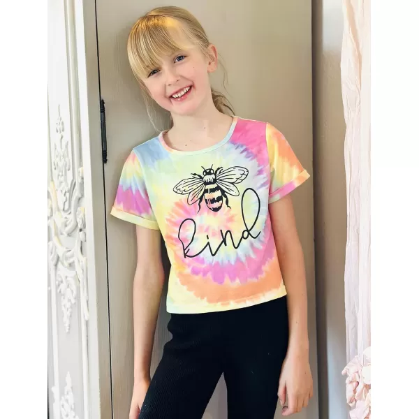 Arshiner Girls Crop Tops Short Sleeve Tie Dye Summer T Shirt Crewneck Rolled Cuffs Fashion Shirts Tee