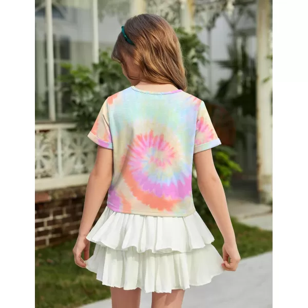 Arshiner Girls Crop Tops Short Sleeve Tie Dye Summer T Shirt Crewneck Rolled Cuffs Fashion Shirts Tee