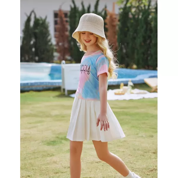 Arshiner Girls Crop Tops Short Sleeve Tie Dye Summer T Shirt Crewneck Rolled Cuffs Fashion Shirts Tee