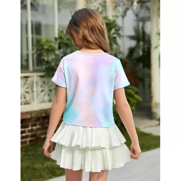 Arshiner Girls Crop Tops Short Sleeve Tie Dye Summer T Shirt Crewneck Rolled Cuffs Fashion Shirts Tee