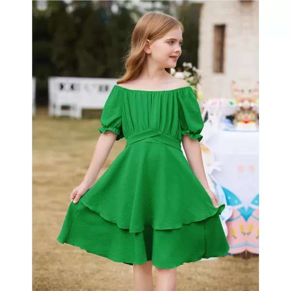 Arshiner Girls Dress Summer Off Shoulder Puff Sleeve Ruffle Tiered Layer Party Dresses