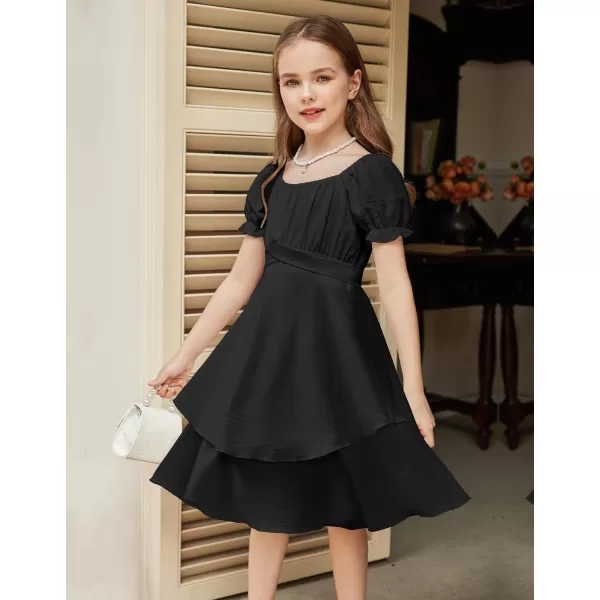 Arshiner Girls Dress Summer Off Shoulder Puff Sleeve Ruffle Tiered Layer Party Dresses