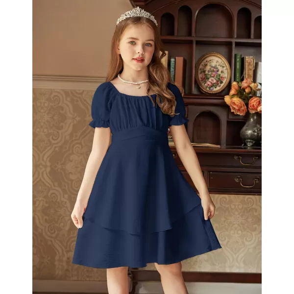 Arshiner Girls Dress Summer Off Shoulder Puff Sleeve Ruffle Tiered Layer Party Dresses