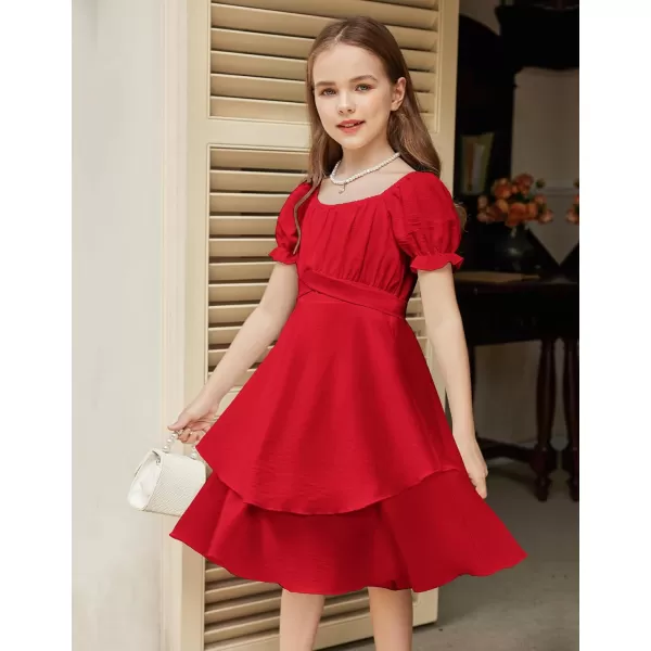 Arshiner Girls Dress Summer Off Shoulder Puff Sleeve Ruffle Tiered Layer Party Dresses