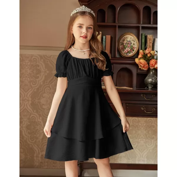 Arshiner Girls Dress Summer Off Shoulder Puff Sleeve Ruffle Tiered Layer Party Dresses
