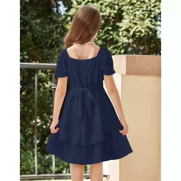 Arshiner Girls Dress Summer Off Shoulder Puff Sleeve Ruffle Tiered Layer Party Dresses