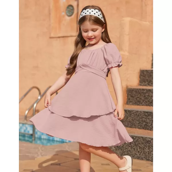 Arshiner Girls Dress Summer Off Shoulder Puff Sleeve Ruffle Tiered Layer Party Dresses