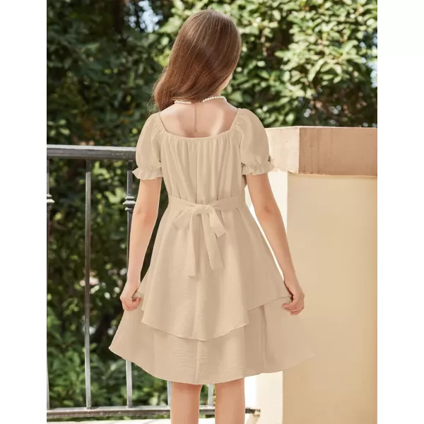 Arshiner Girls Dress Summer Off Shoulder Puff Sleeve Ruffle Tiered Layer Party Dresses