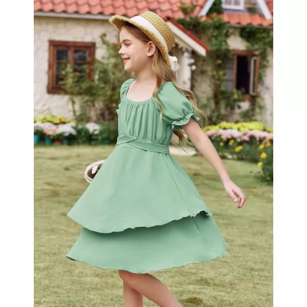Arshiner Girls Dress Summer Off Shoulder Puff Sleeve Ruffle Tiered Layer Party Dresses