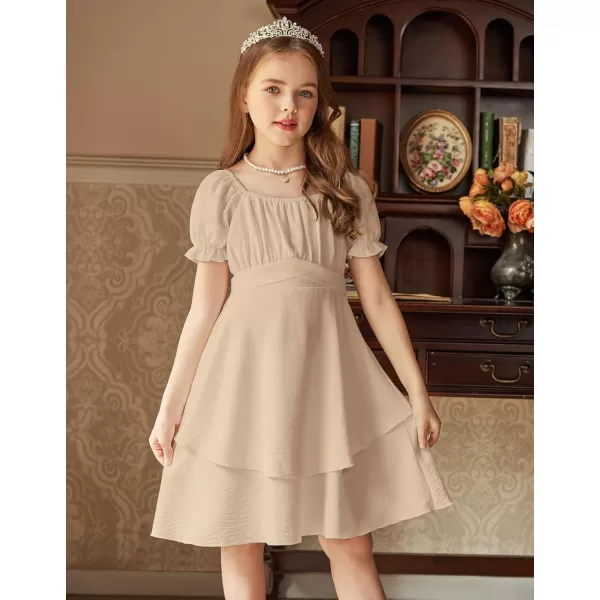 Arshiner Girls Dress Summer Off Shoulder Puff Sleeve Ruffle Tiered Layer Party Dresses