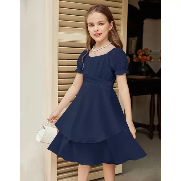 Arshiner Girls Dress Summer Off Shoulder Puff Sleeve Ruffle Tiered Layer Party Dresses