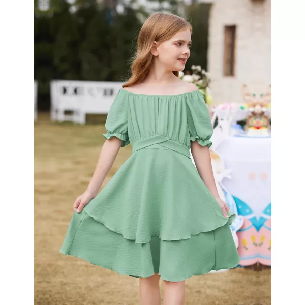 Arshiner Girls Dress Summer Off Shoulder Puff Sleeve Ruffle Tiered Layer Party Dresses