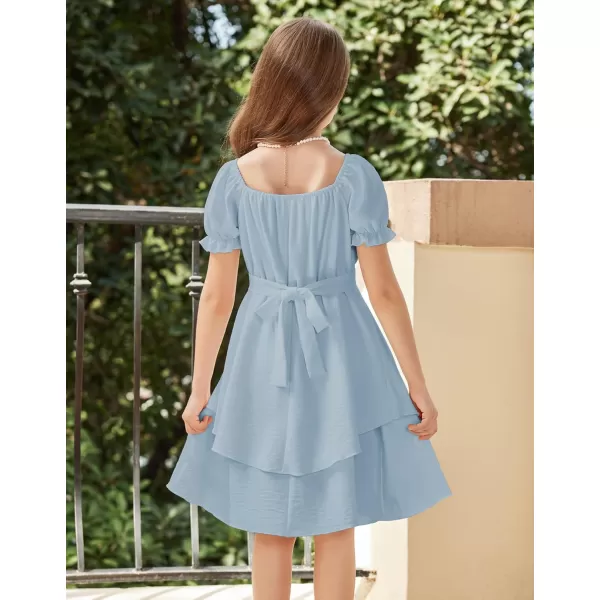 Arshiner Girls Dress Summer Off Shoulder Puff Sleeve Ruffle Tiered Layer Party Dresses