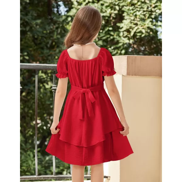 Arshiner Girls Dress Summer Off Shoulder Puff Sleeve Ruffle Tiered Layer Party Dresses
