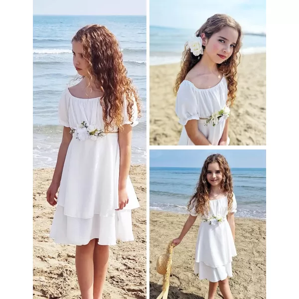 Arshiner Girls Dress Summer Off Shoulder Puff Sleeve Ruffle Tiered Layer Party Dresses
