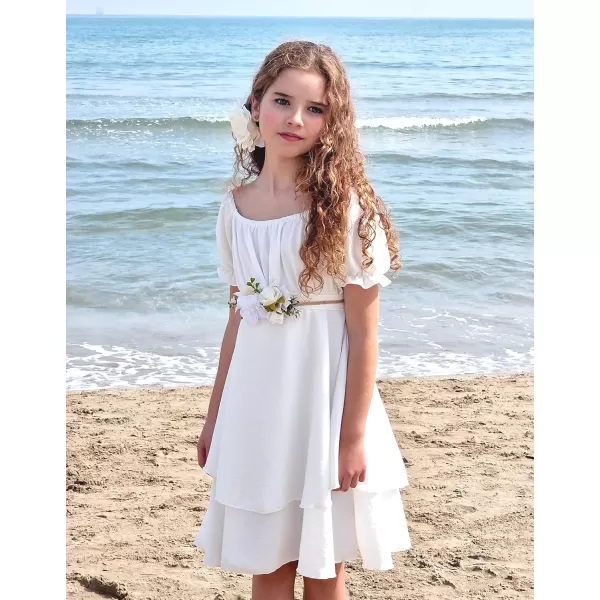 Arshiner Girls Dress Summer Off Shoulder Puff Sleeve Ruffle Tiered Layer Party Dresses