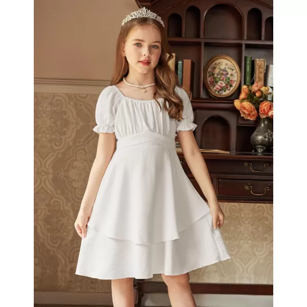 Arshiner Girls Dress Summer Off Shoulder Puff Sleeve Ruffle Tiered Layer Party Dresses