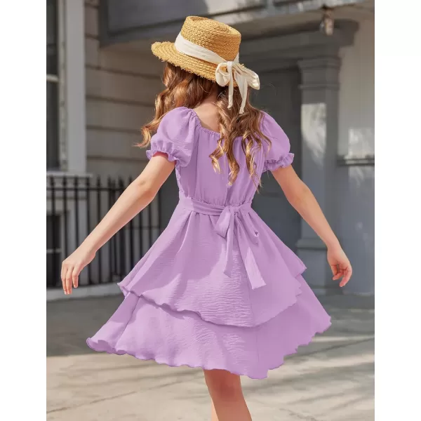 Arshiner Girls Dress Summer Off Shoulder Puff Sleeve Ruffle Tiered Layer Party Dresses