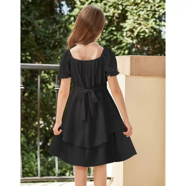 Arshiner Girls Dress Summer Off Shoulder Puff Sleeve Ruffle Tiered Layer Party Dresses