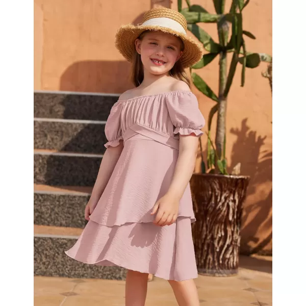 Arshiner Girls Dress Summer Off Shoulder Puff Sleeve Ruffle Tiered Layer Party Dresses