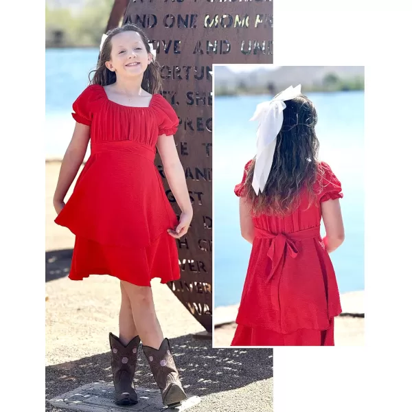 Arshiner Girls Dress Summer Off Shoulder Puff Sleeve Ruffle Tiered Layer Party Dresses