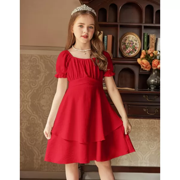 Arshiner Girls Dress Summer Off Shoulder Puff Sleeve Ruffle Tiered Layer Party Dresses