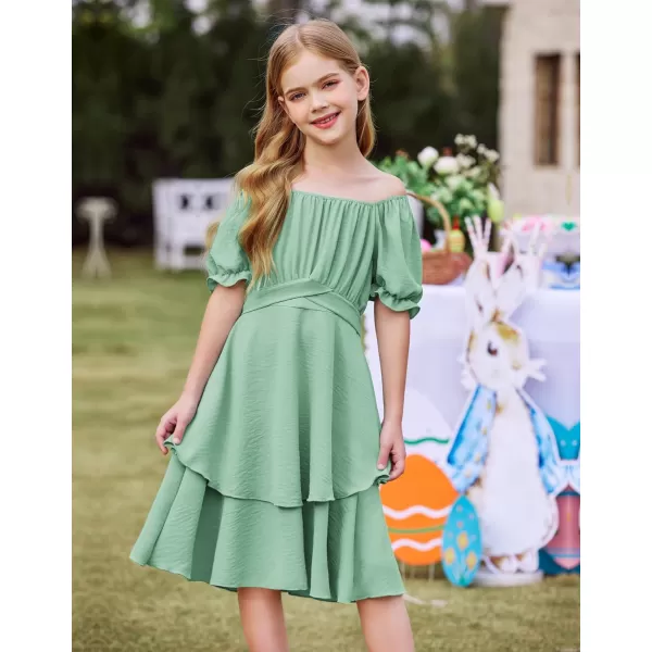 Arshiner Girls Dress Summer Off Shoulder Puff Sleeve Ruffle Tiered Layer Party Dresses