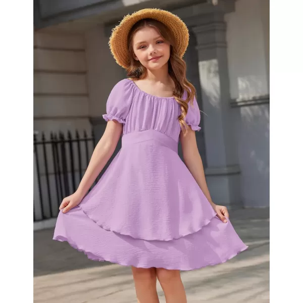 Arshiner Girls Dress Summer Off Shoulder Puff Sleeve Ruffle Tiered Layer Party Dresses