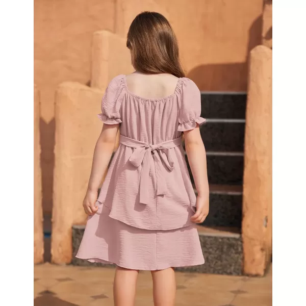 Arshiner Girls Dress Summer Off Shoulder Puff Sleeve Ruffle Tiered Layer Party Dresses