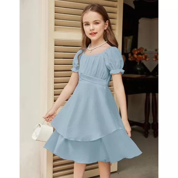 Arshiner Girls Dress Summer Off Shoulder Puff Sleeve Ruffle Tiered Layer Party Dresses