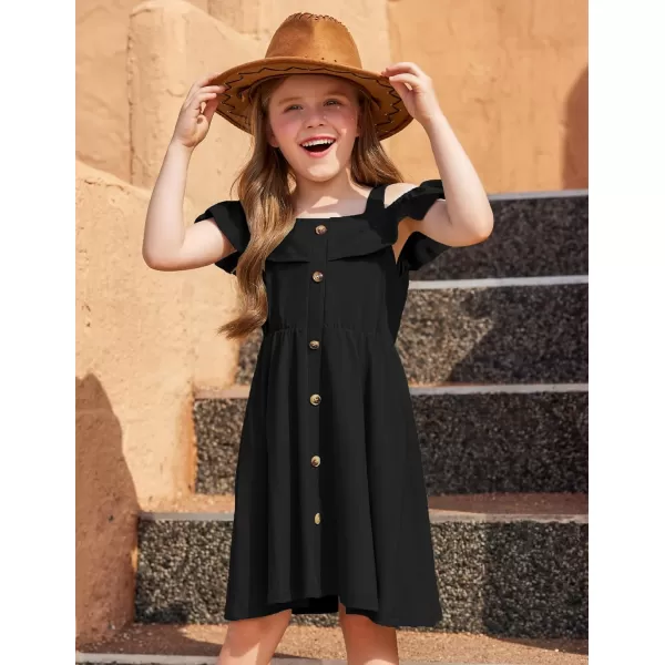 Arshiner Girls Dresses Summer Spaghetti Strap Cold Shoulder Ruffle Button Down A Line Dresses